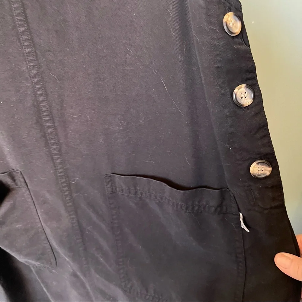 Aks Amy K Su black Tencel side button Jumper midi apron dress XS S pockets - Picture 4 of 7